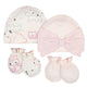 4-Piece Organic Baby Girls Wild Flower Caps & No Scratch Mittens Set-Gerber Childrenswear Wholesale