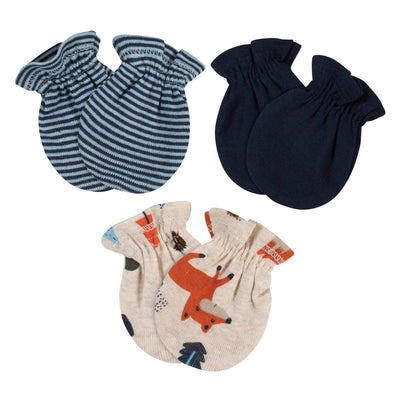 3-Pack Baby Boys Fox No Scratch Mittens-Gerber Childrenswear Wholesale