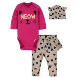 3-Piece Baby Girls Kitty Bodysuit, Pant, & Cap Set-Gerber Childrenswear Wholesale
