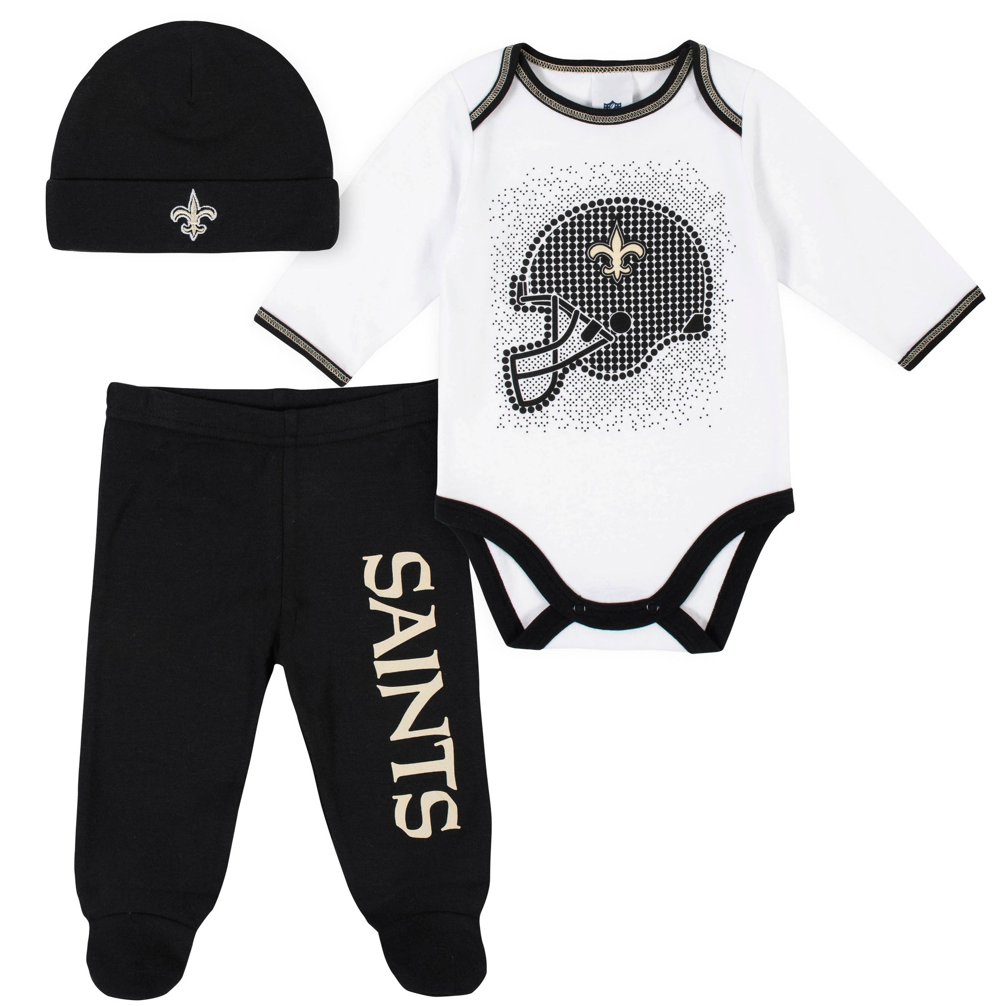 3-Piece New Orleans Saints Bodysuit, Pant, and Cap Set-Gerber Childrenswear Wholesale