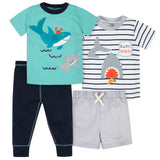 4-Piece Boys Shark Short, Shirts and Active Pant Set-Gerber Childrenswear Wholesale