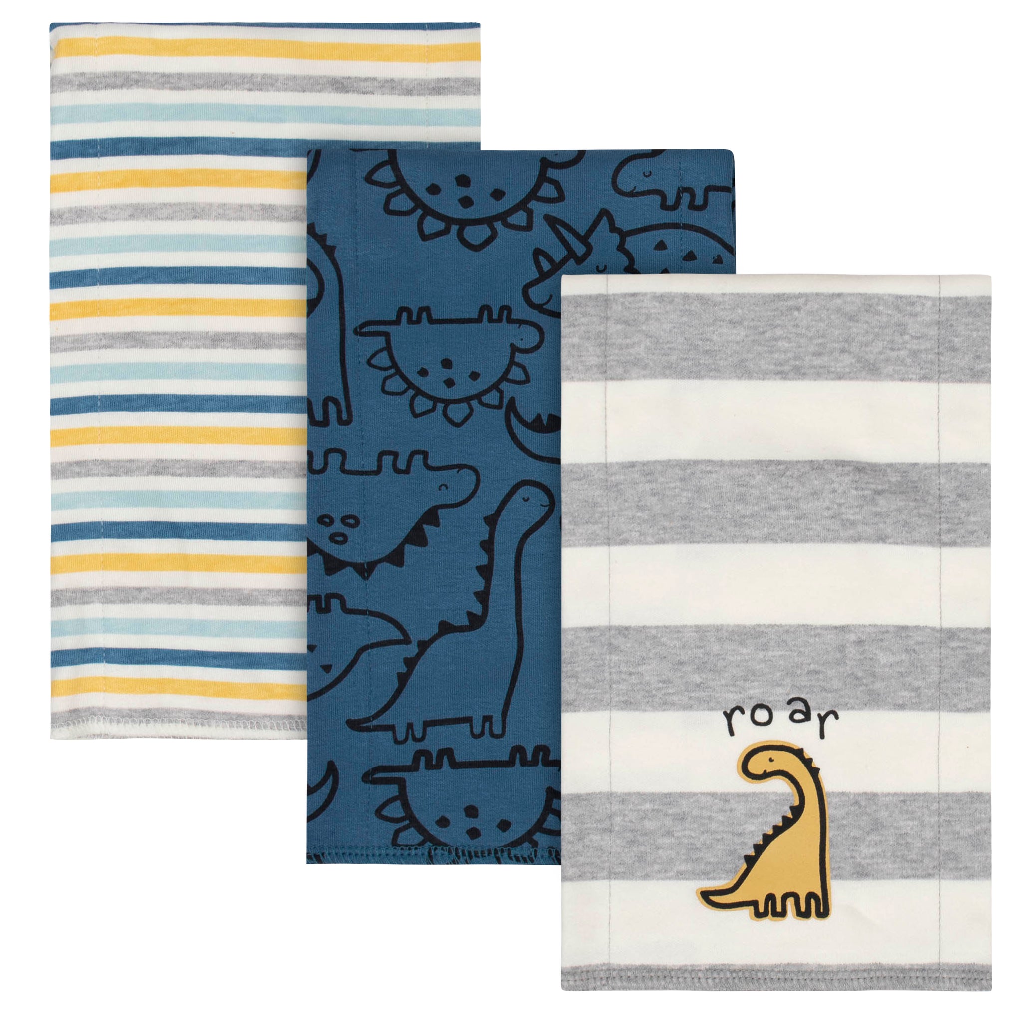 3-Pack Baby Boys Dinosaur Knit Burp Cloths-Gerber Childrenswear Wholesale
