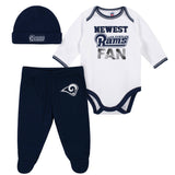 Baby Boys Los Angeles Rams 3-Piece Bodysuit, Pant and Cap Set-Gerber Childrenswear Wholesale