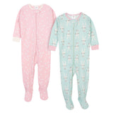 2-Pack Organic Baby Girls Bunny Snug Fit Footed Pajamas-Gerber Childrenswear Wholesale
