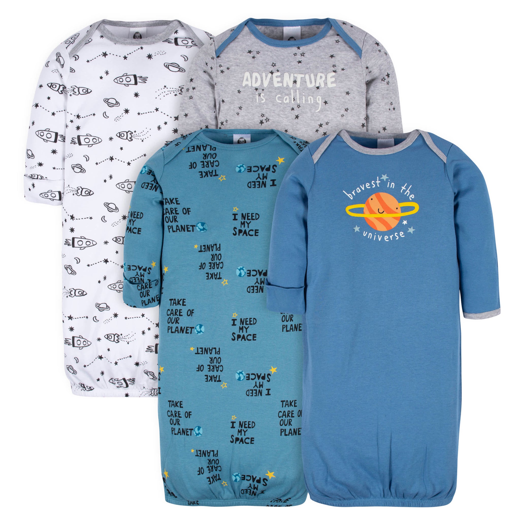 4-Pack Baby Boys Space Explorer Gowns-Gerber Childrenswear Wholesale