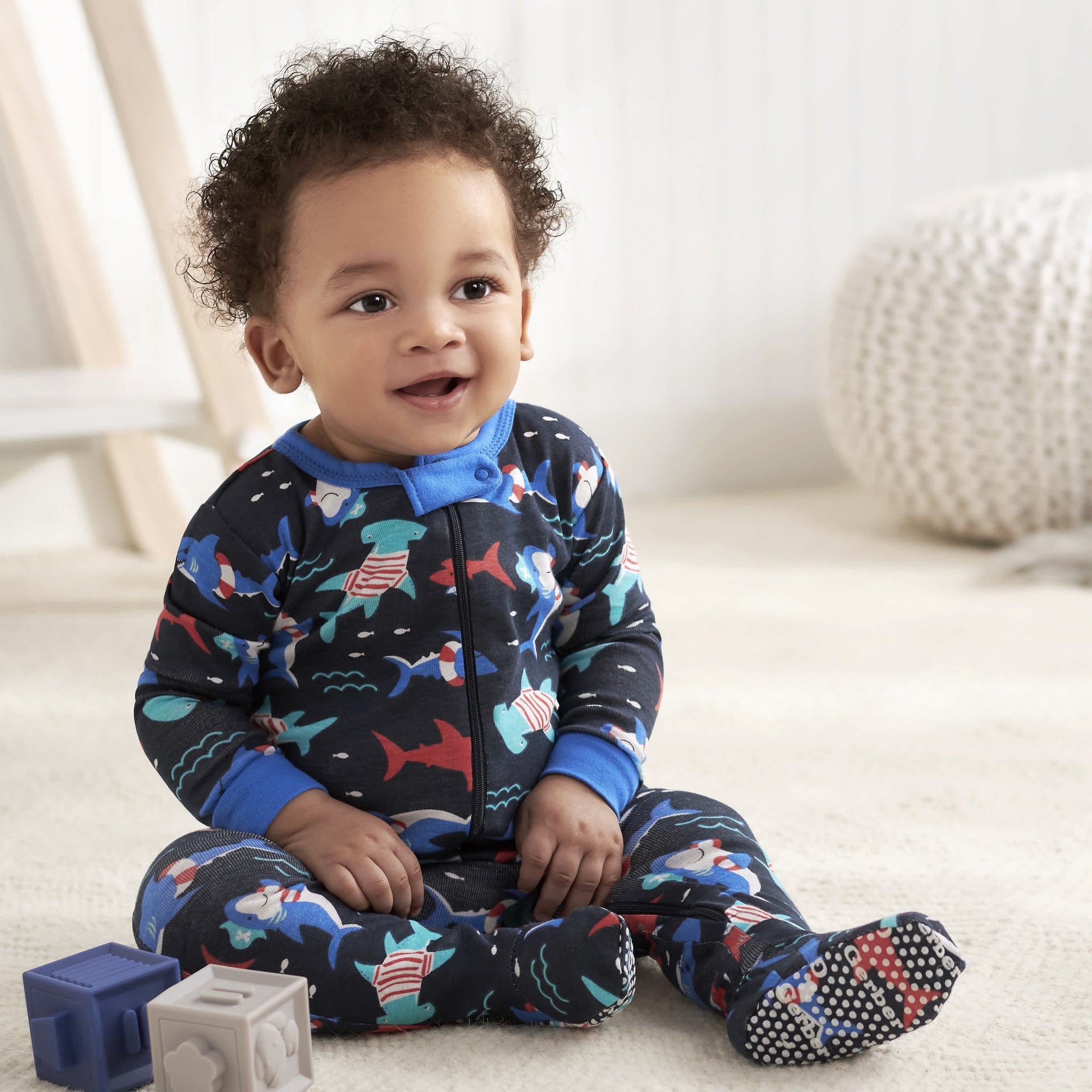2-Pack Baby & Toddler Boys Shark Zone Snug Fit Footed Cotton Pajamas-Gerber Childrenswear Wholesale