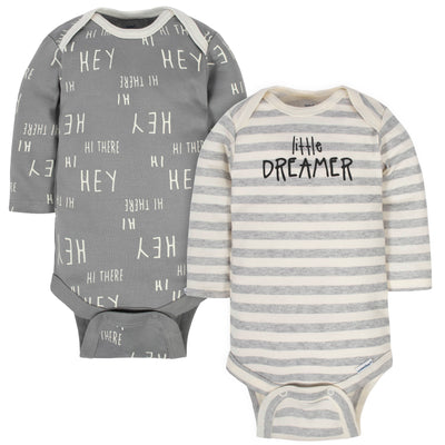 2-Pack Organic Baby Neutral Happy Onesies® Brand Long Sleeve Bodysuits-Gerber Childrenswear Wholesale