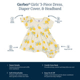 3-Piece Baby & Toddler Girls Little Lemon Dress, Diaper Cover & Headband Set-Gerber Childrenswear Wholesale