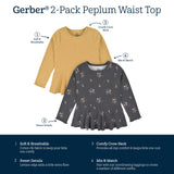 2-Pack Infant & Toddler Girls Mustard & Plum Floral Peplum Tops-Gerber Childrenswear Wholesale