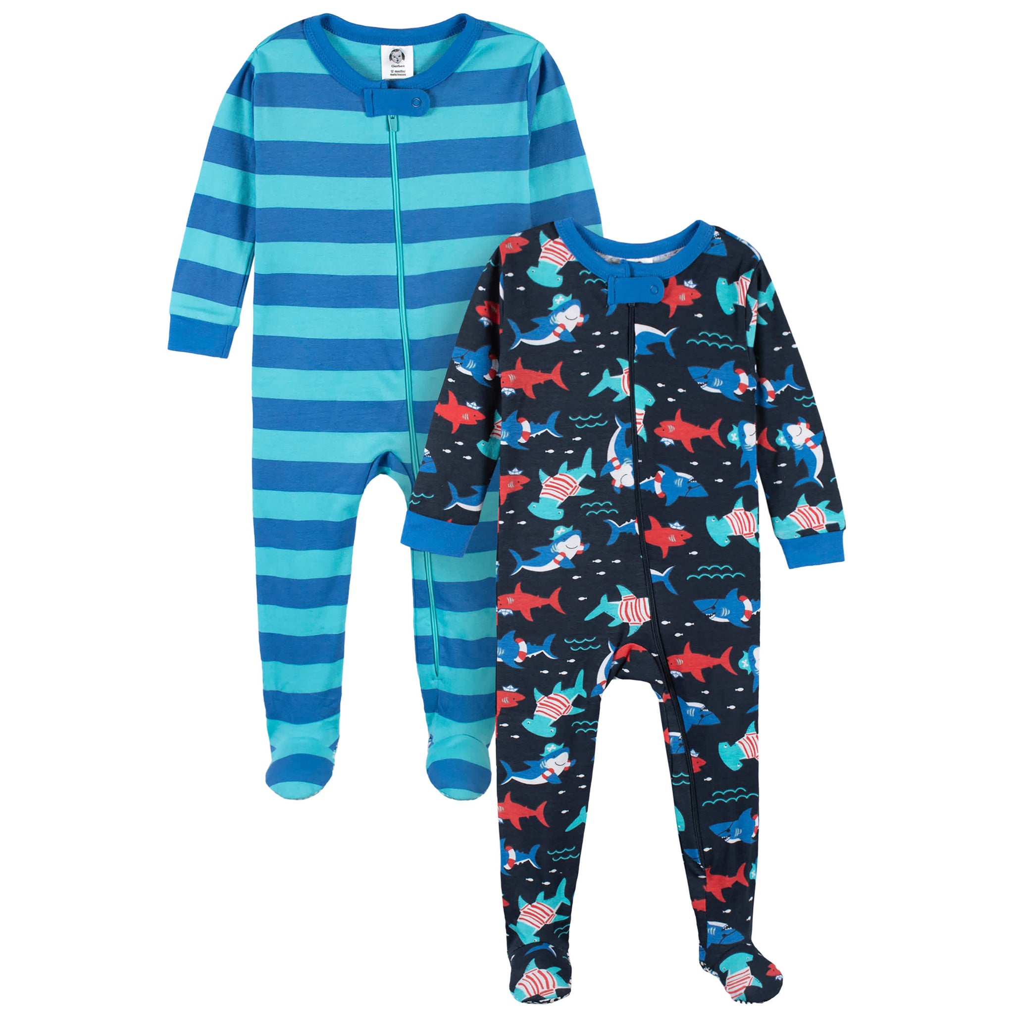 2-Pack Baby & Toddler Boys Shark Zone Snug Fit Footed Cotton Pajamas-Gerber Childrenswear Wholesale