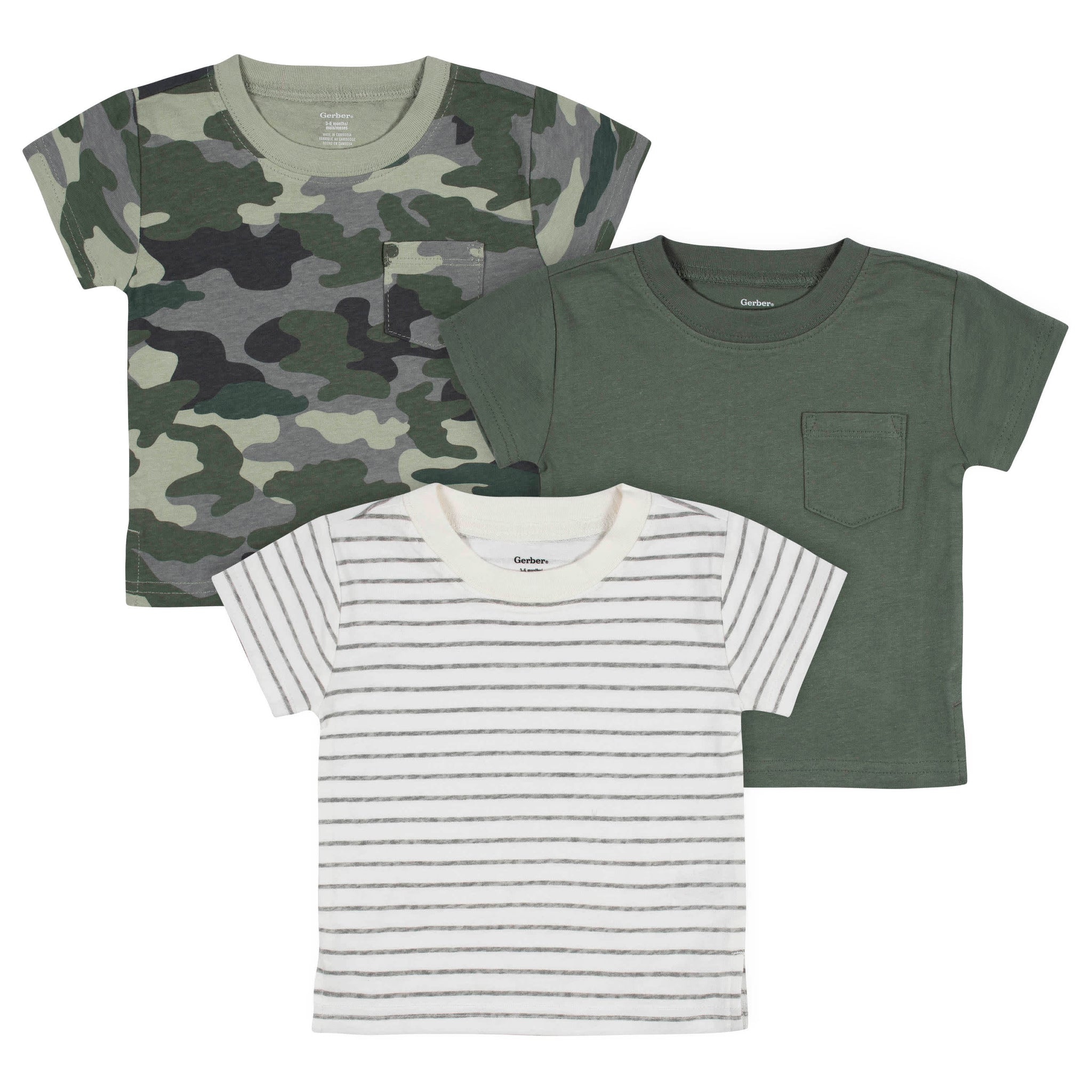 3-Pack Baby & Toddler Boys Color Me Camo Short Sleeve Pocket Tees-Gerber Childrenswear Wholesale