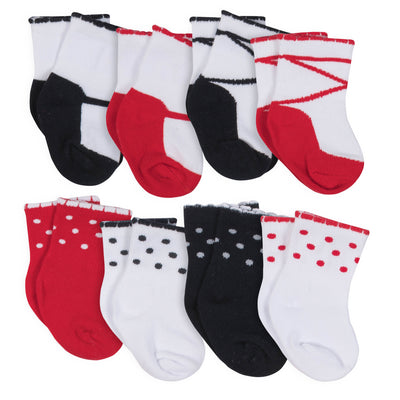 8-Pack Girls' Jersey Crew Wiggle Proof Socks-Gerber Childrenswear Wholesale