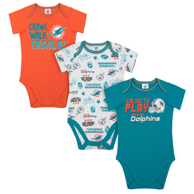 3-Pack Miami Dolphins Short Sleeve Bodysuits-Gerber Childrenswear Wholesale