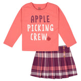 2-Piece Infant & Toddler Girls Burgundy Plaid Tee & Skirt Set-Gerber Childrenswear Wholesale