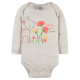 3-Pack Baby Girls Floral Deer Long Sleeve Onesies® Bodysuits-Gerber Childrenswear Wholesale