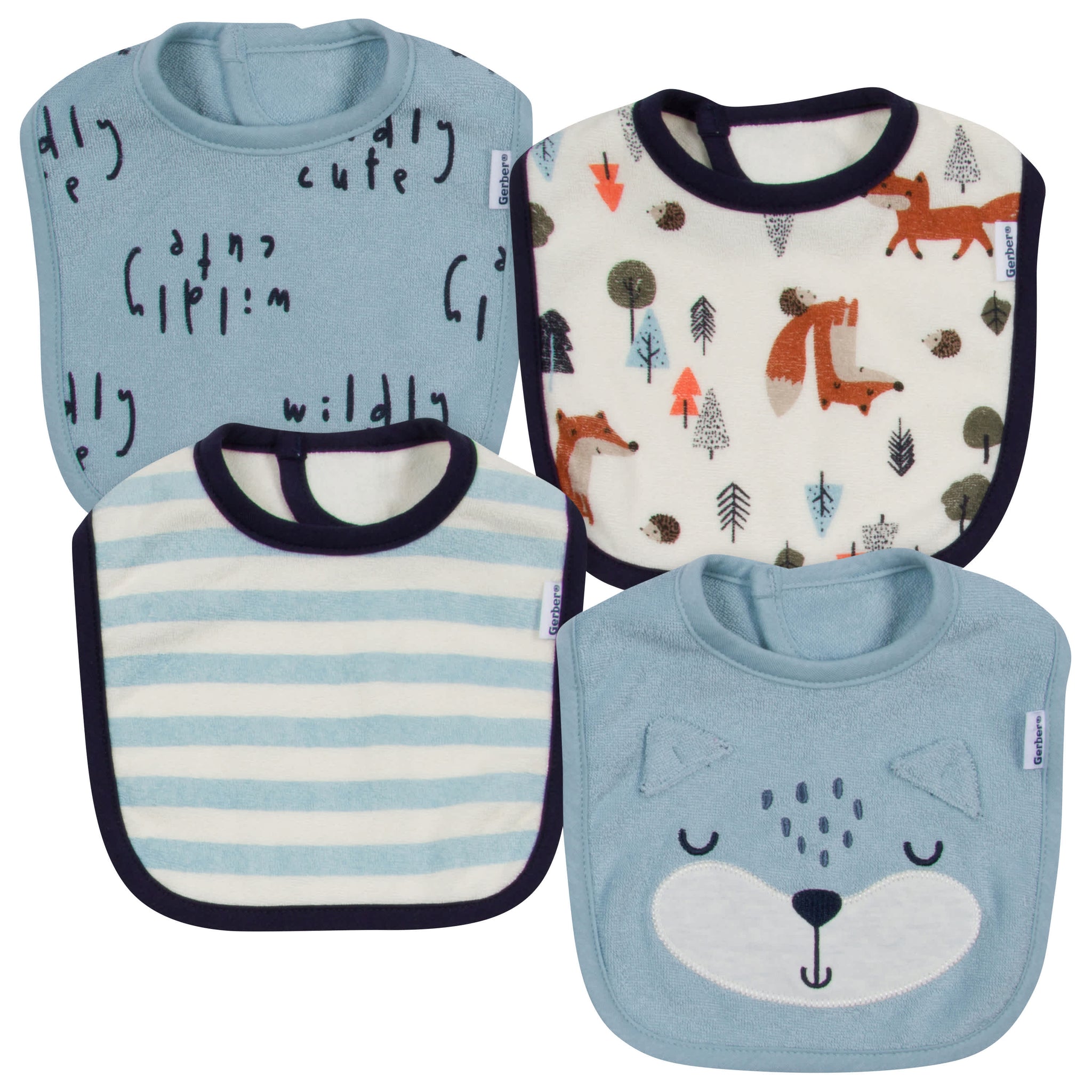 4-Pack Baby Boys Fox Dribbler Bibs-Gerber Childrenswear Wholesale