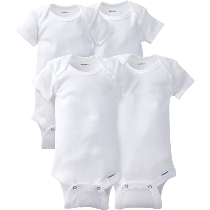 4-Pack Infant and Toddler Neutral White Short Sleeve Onesies®-Gerber Childrenswear Wholesale