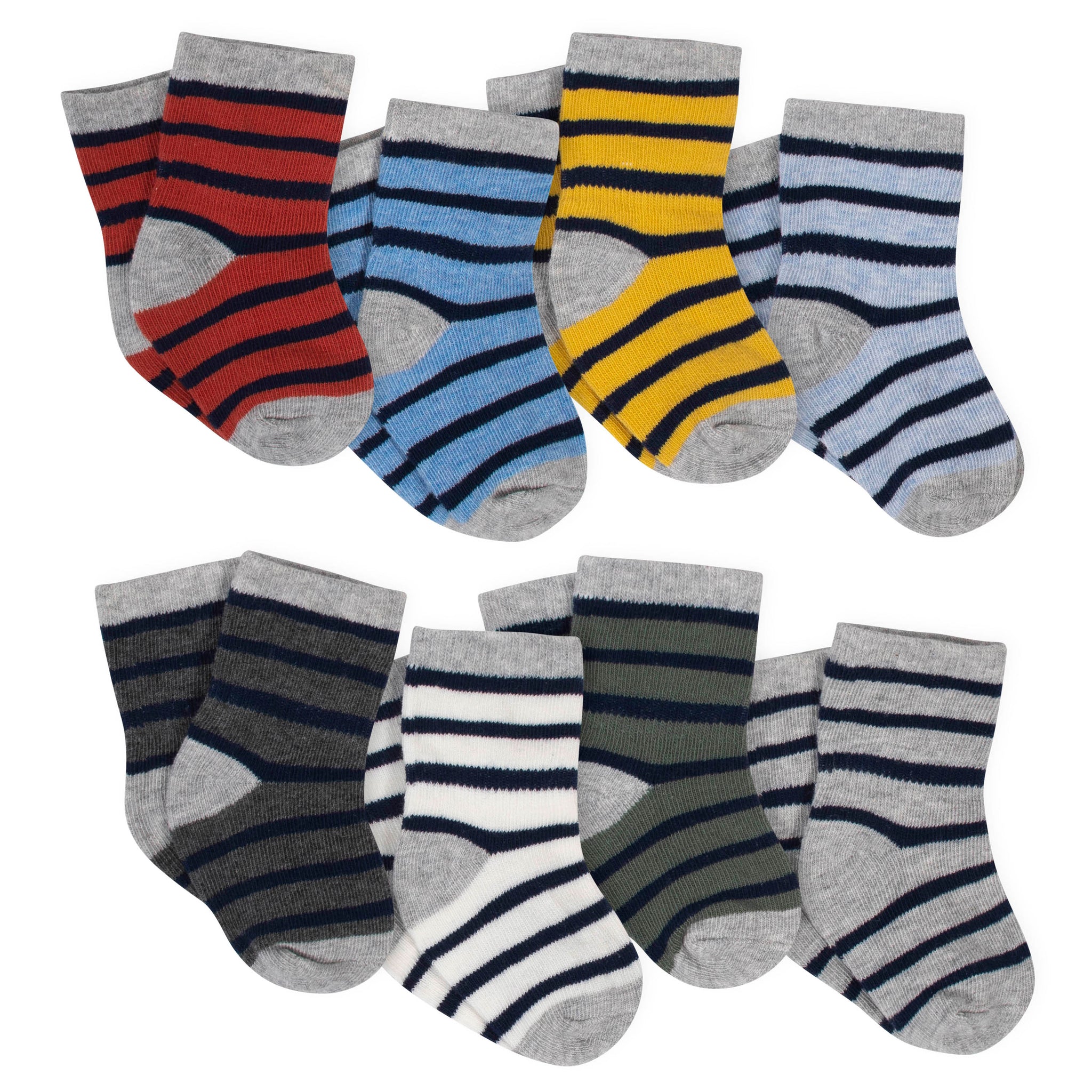 8-Pack Boys Stripes Jersey Crew Socks-Gerber Childrenswear Wholesale