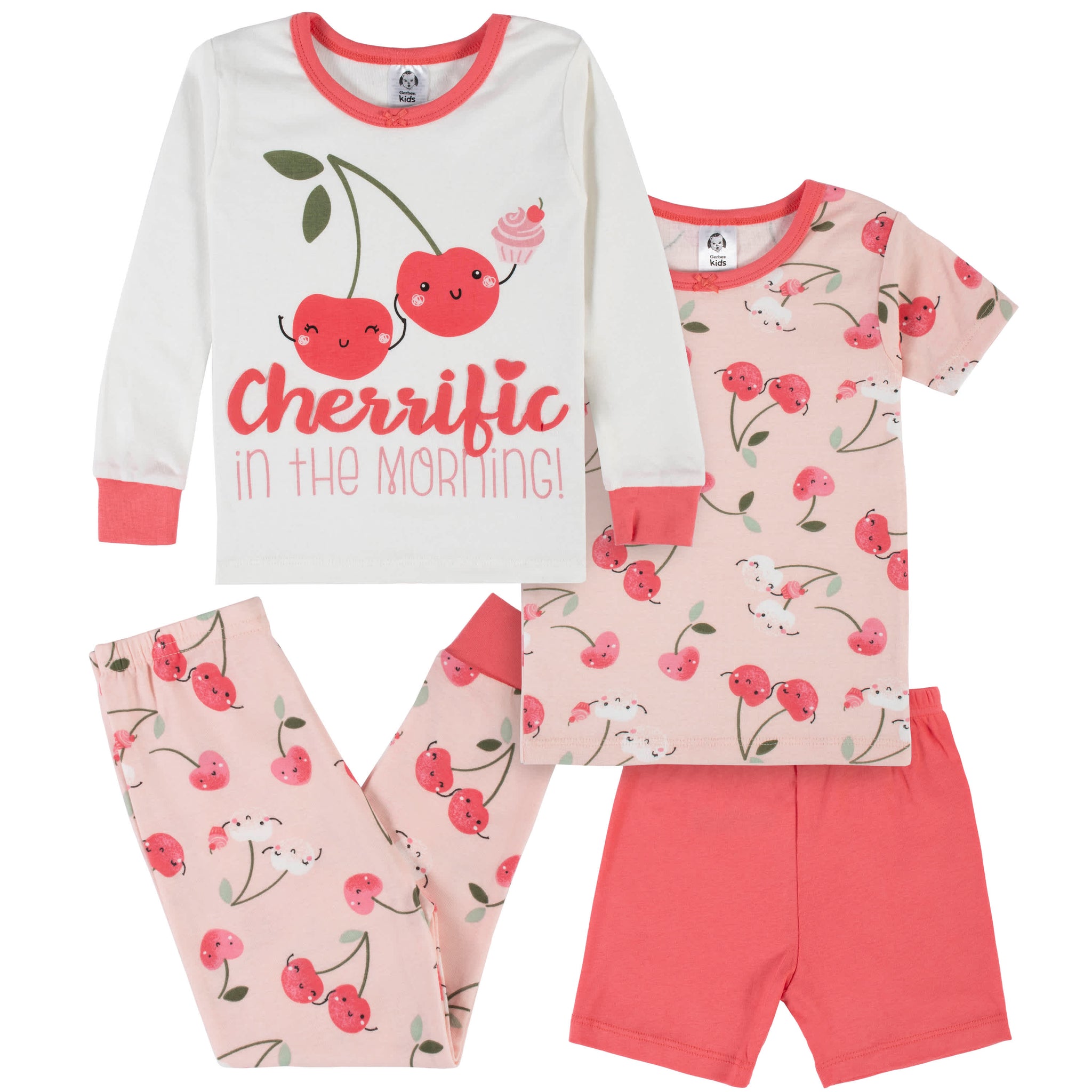 4-Piece Infant & Toddler Girls Cherry Kisses Snug Fit Cotton Pajamas-Gerber Childrenswear Wholesale