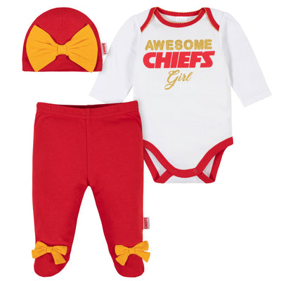 3-Piece Kansas City Chiefs Bodysuit, Pant, and Cap Set-Gerber Childrenswear Wholesale
