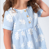 Infant & Toddler Girls Blue Floral Gauze Dress-Gerber Childrenswear Wholesale