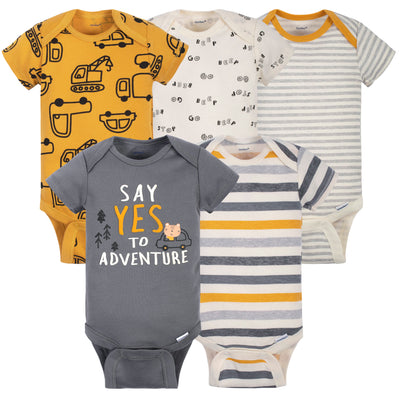 5-Pack Baby Boys Construction Short Sleeve Onesies® Bodysuits-Gerber Childrenswear Wholesale