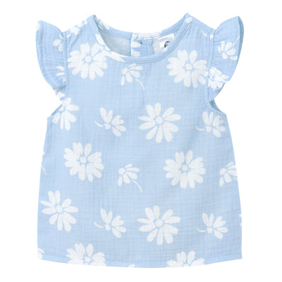 Infant & Toddler Girls Blue Floral Gauze Flutter Sleeve Top-Gerber Childrenswear Wholesale