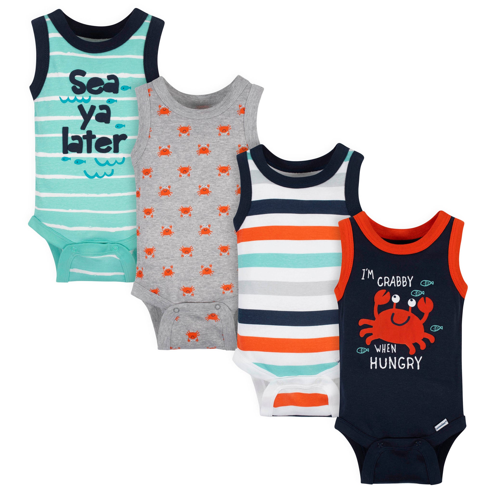 4-Pack Baby Boys Crabby Onesies® Bodysuits-Gerber Childrenswear Wholesale