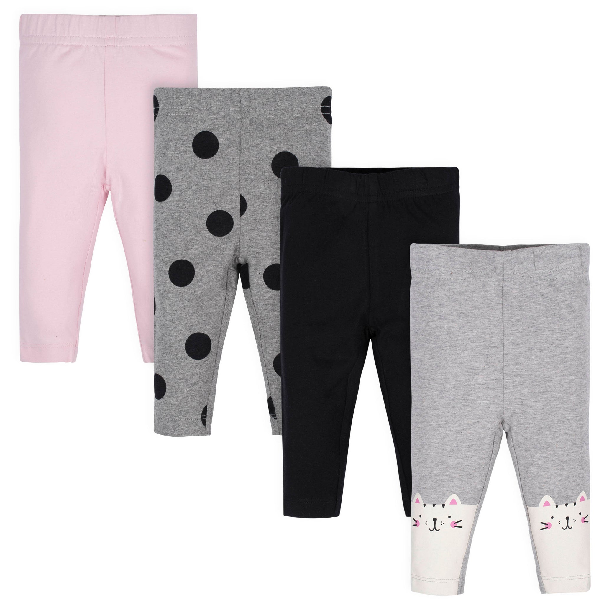 4-Pack Girls Pink, Black, Polka Dot, and Cat Leggings-Gerber Childrenswear Wholesale