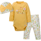 3-Piece Baby Girls Floral Onesies® Bodysuit, Pant, & Cap Set-Gerber Childrenswear Wholesale