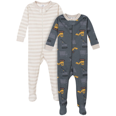 2-Pack Boys Dump Truck Snug Fit Footed Cotton Pajamas-Gerber Childrenswear Wholesale