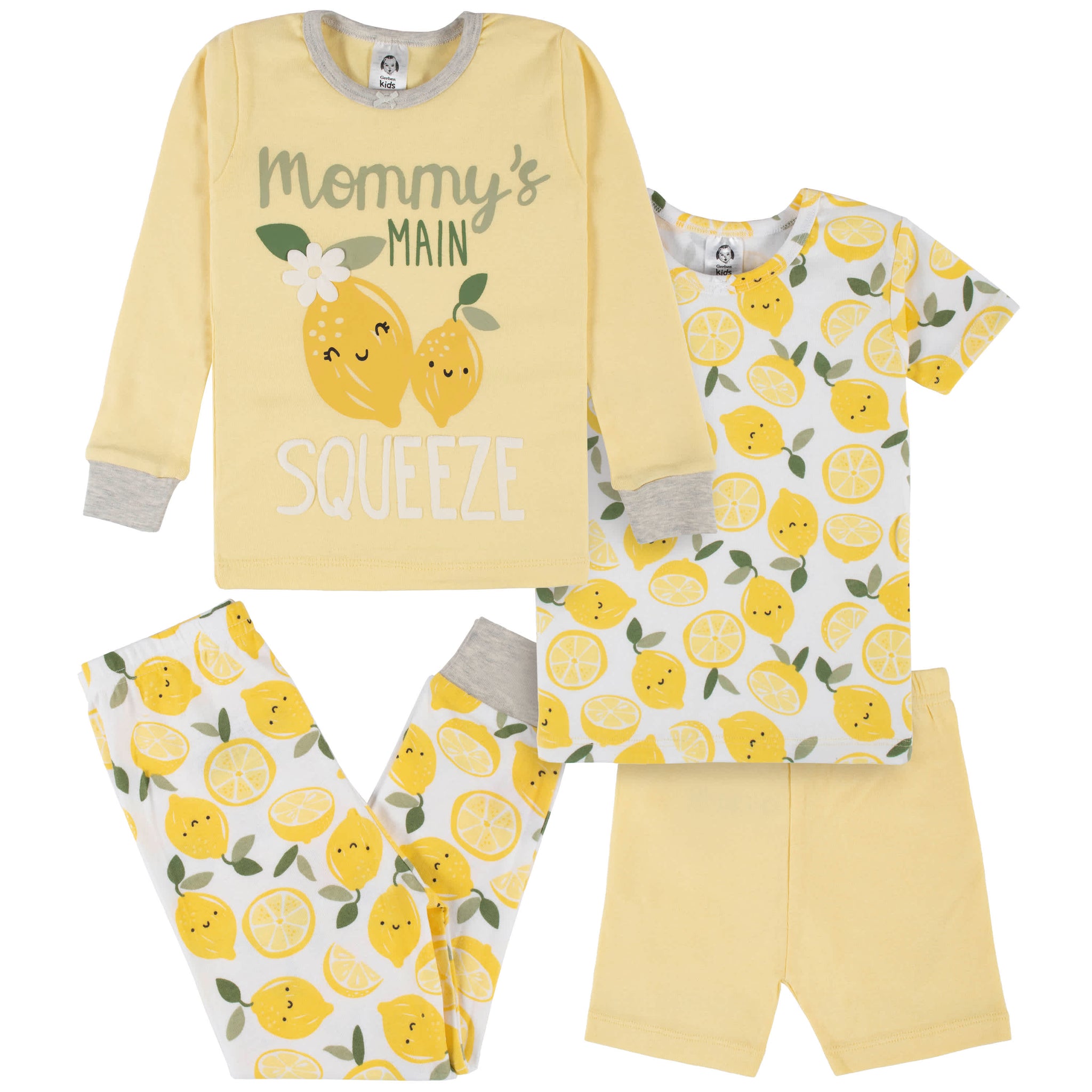 4-Piece Infant & Toddler Girls Lemon Squeeze Snug Fit Cotton Pajamas-Gerber Childrenswear Wholesale