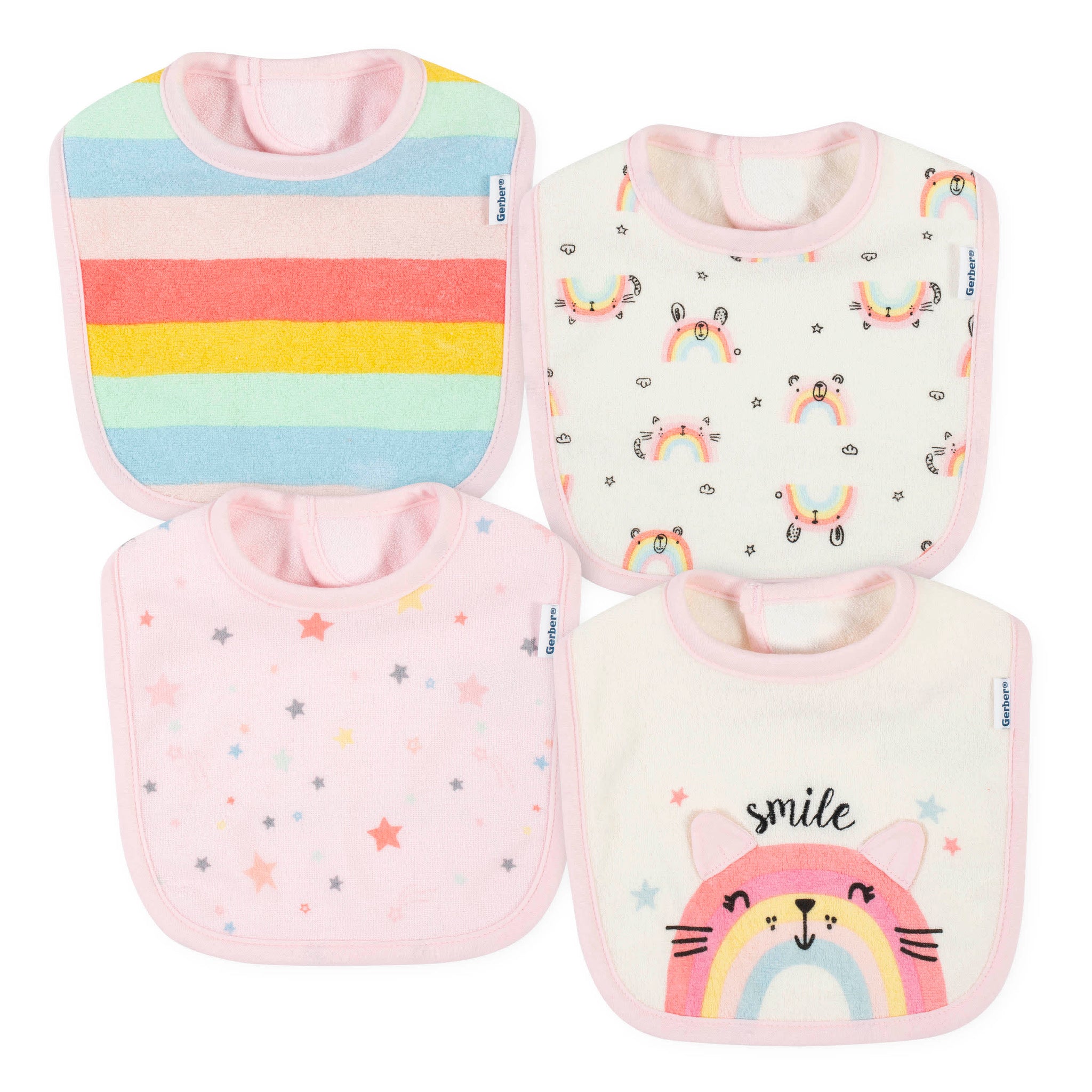 4-Pack Baby Girls Rainbow Dribbler Bibs-Gerber Childrenswear Wholesale