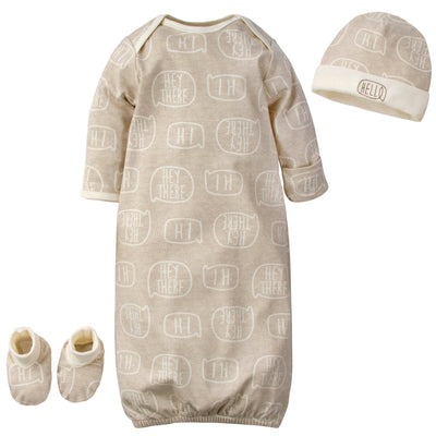 3-Piece Organic Baby Boys Hi There Gown, Cap, & Booties Set-Gerber Childrenswear Wholesale