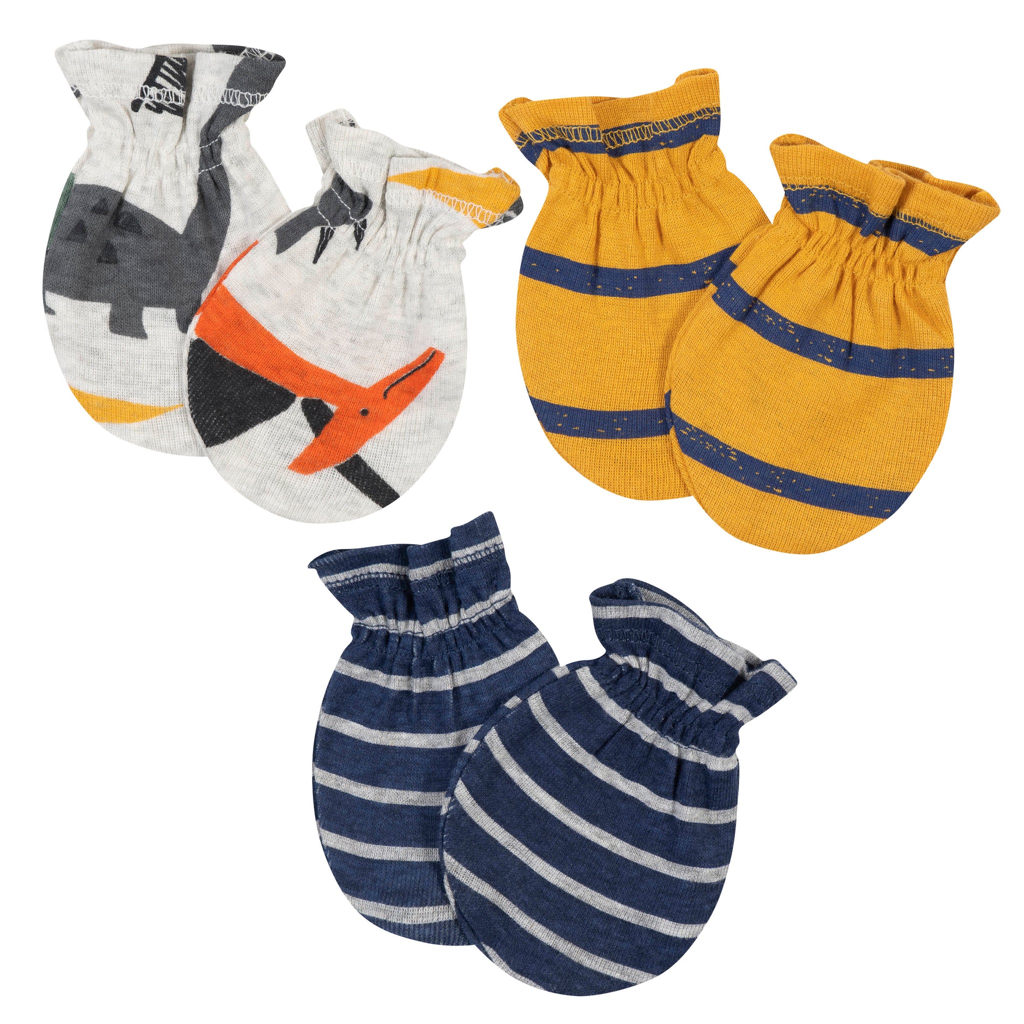 3-Pack Baby Boys Dino No Scratch Mittens-Gerber Childrenswear Wholesale