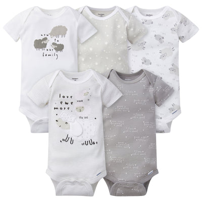 5-Pack Baby Neutral Lamb Short Sleeve Onesies® Bodysuits-Gerber Childrenswear Wholesale