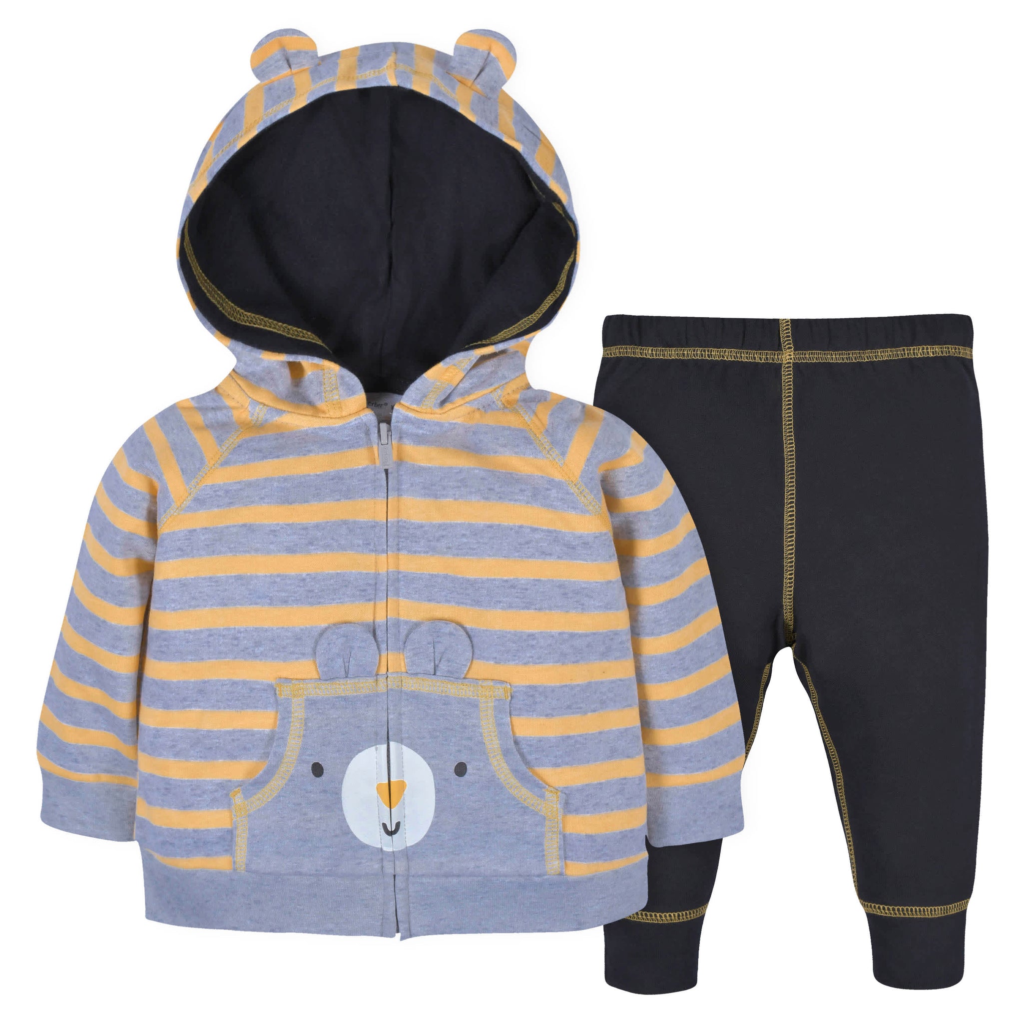 2-Piece Baby & Toddler Boys Striped Bear Terry Zip Hoodie & Joggers Set-Gerber Childrenswear Wholesale