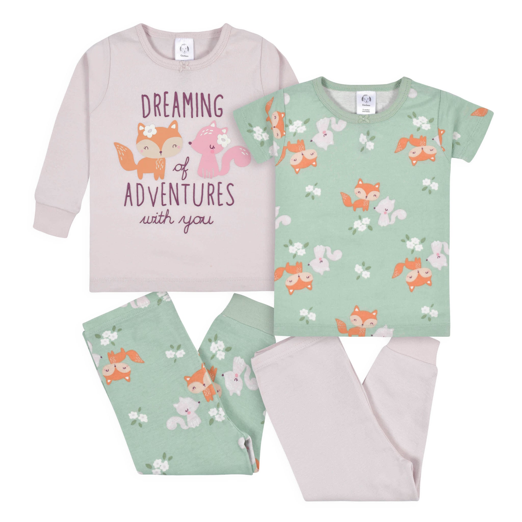 4-Piece Infant & Toddler Girls Purple Woodland Fox Snug Fit Cotton Pajamas-Gerber Childrenswear Wholesale