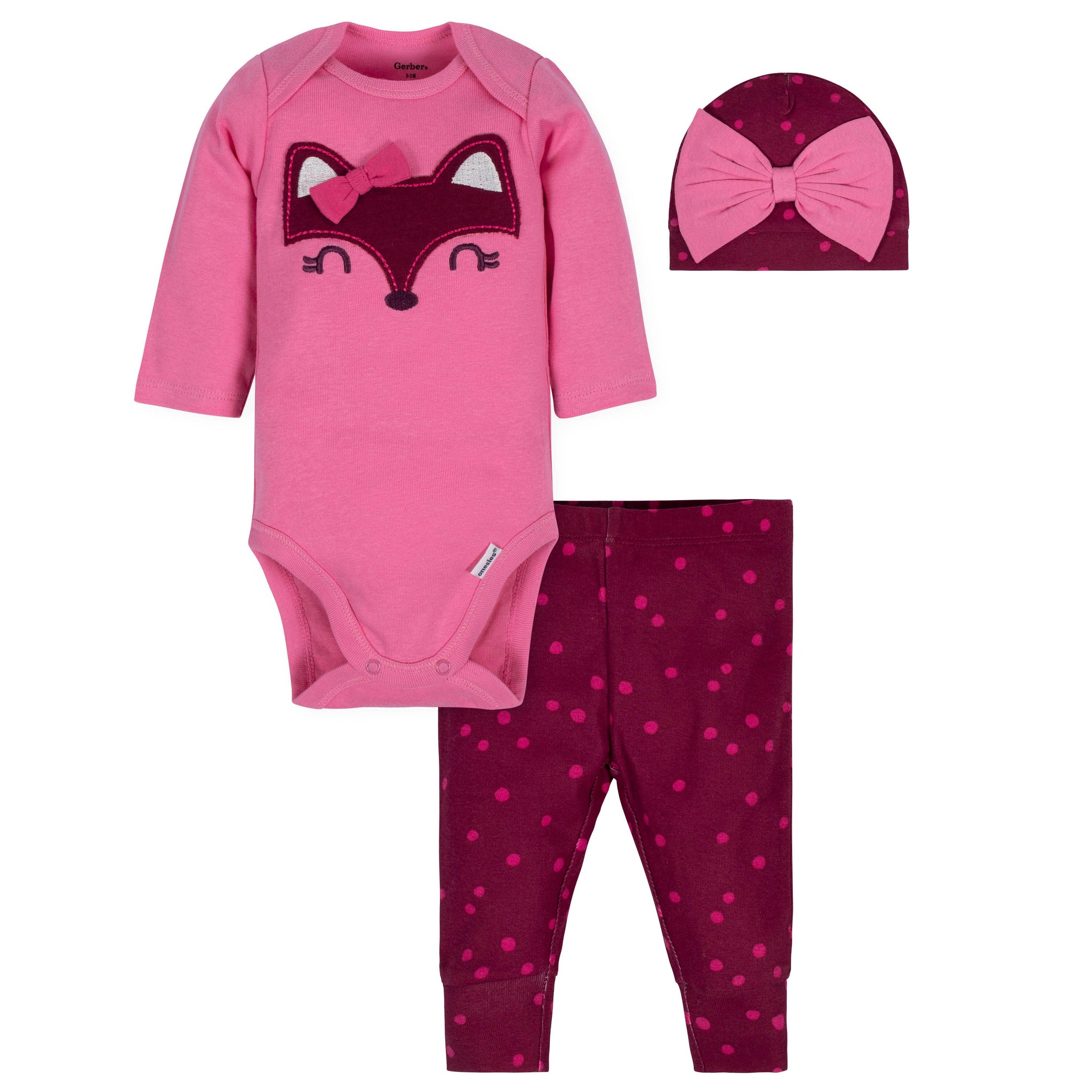 3-Piece Baby Girls Fox Bodysuit, Pant, & Cap Set-Gerber Childrenswear Wholesale