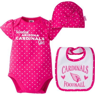 NFL 2-Piece Baby Girls Cardinals Bodysuit, Bib and Cap Set-Gerber Childrenswear Wholesale