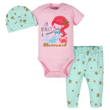 3-Piece Baby Girls Mermaid Bodysuit, Pant, and Cap Set-Gerber Childrenswear Wholesale