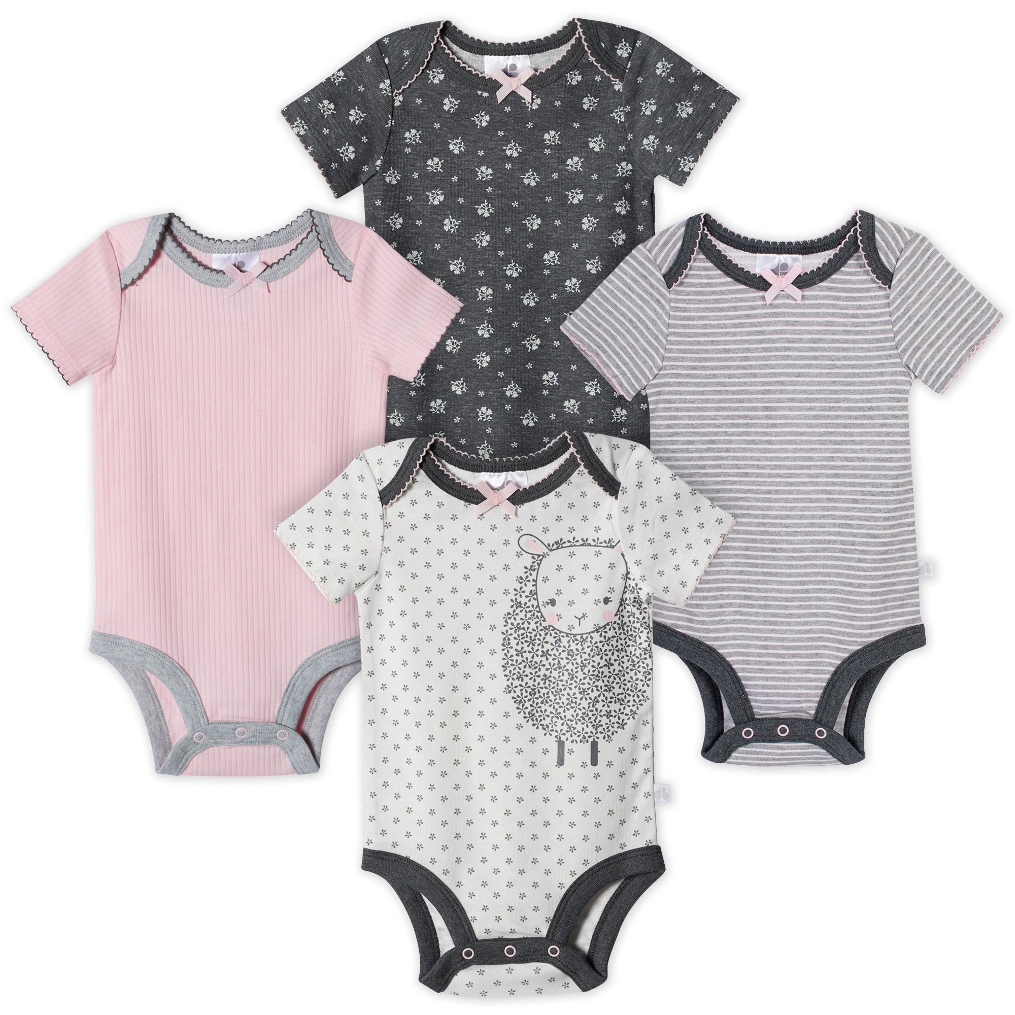 4-Pack Baby Girls Lil Lamb Organic Bodysuits-Gerber Childrenswear Wholesale