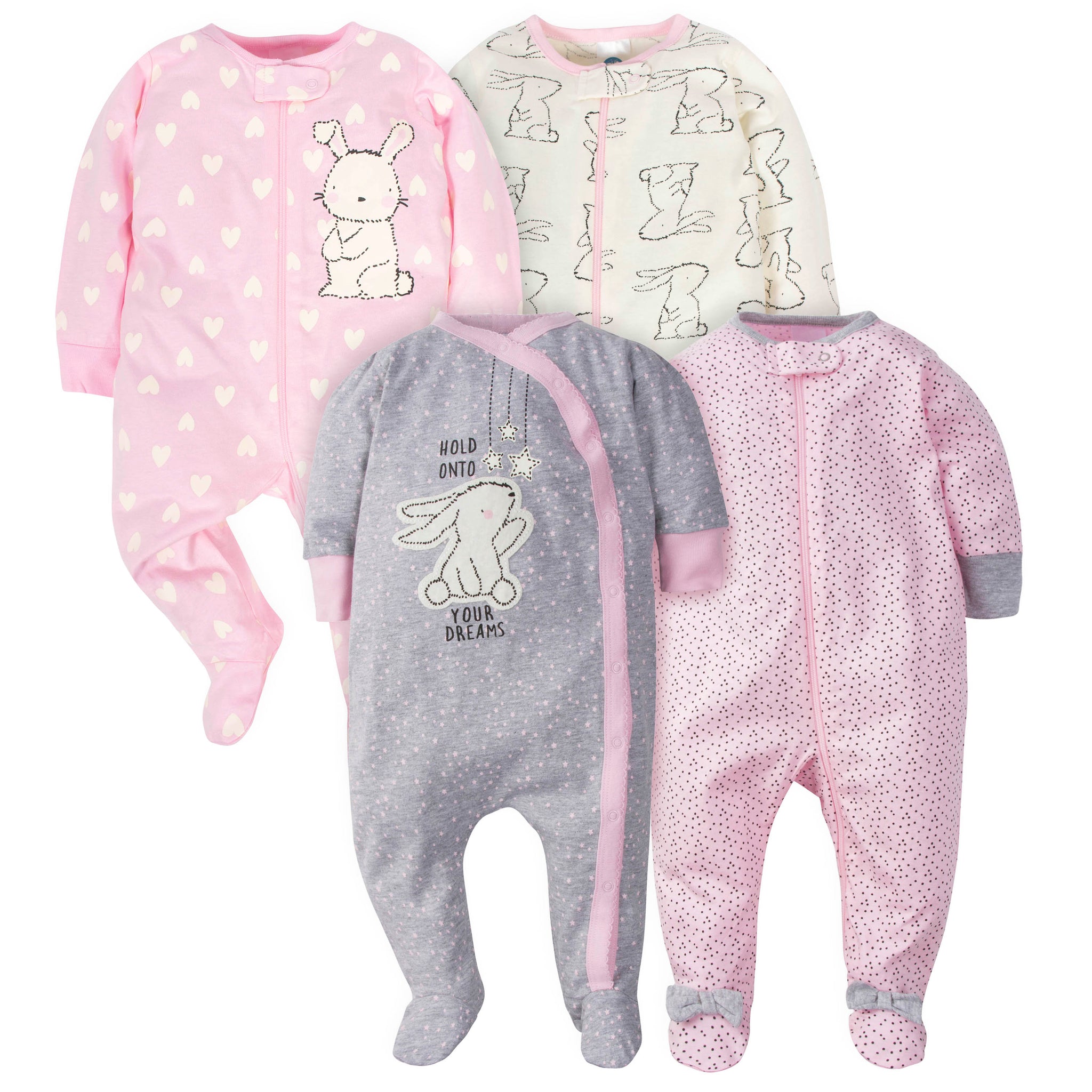 4-Pack Baby Girls Bunny Zip Front Sleep ‘n Plays-Gerber Childrenswear Wholesale