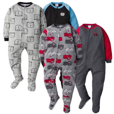 4-Pack Toddler Boys Firetrucks & Bear Heads Blanket Sleepers-Gerber Childrenswear Wholesale