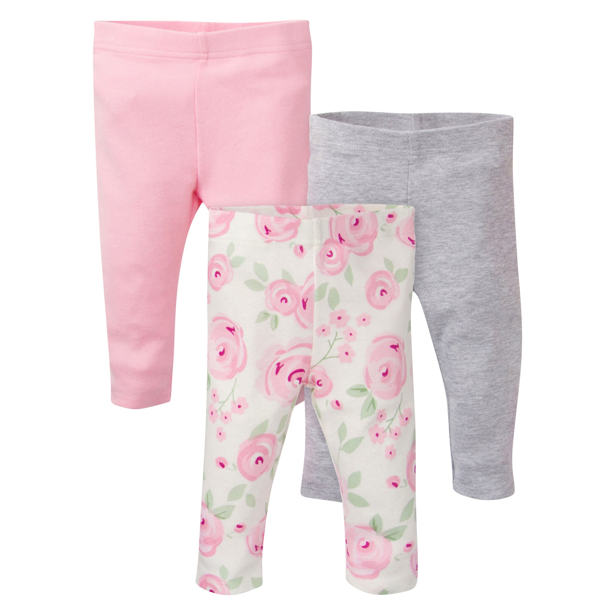 3-Pack Baby Girls Pink, Gray, & Floral Pants-Gerber Childrenswear Wholesale
