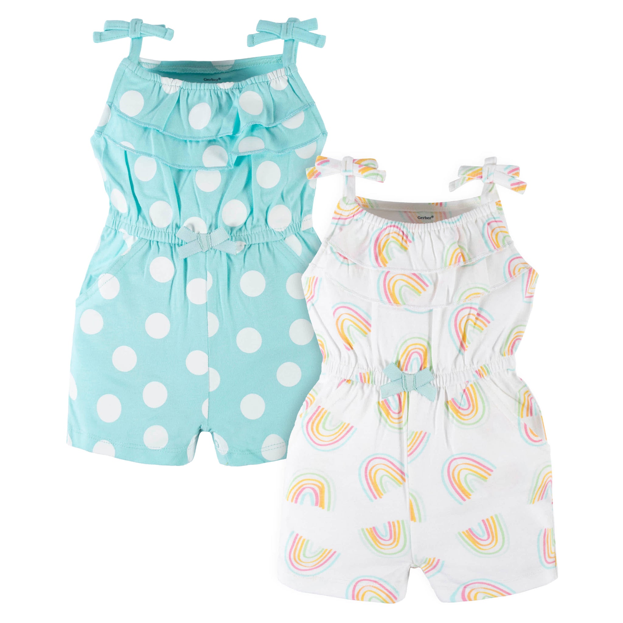 2-Pack Baby & Toddler Girls Dots Of Rainbows Tank Rompers-Gerber Childrenswear Wholesale