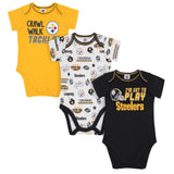 3-Pack Pittsburgh Steelers Short Sleeve Bodysuits-Gerber Childrenswear Wholesale