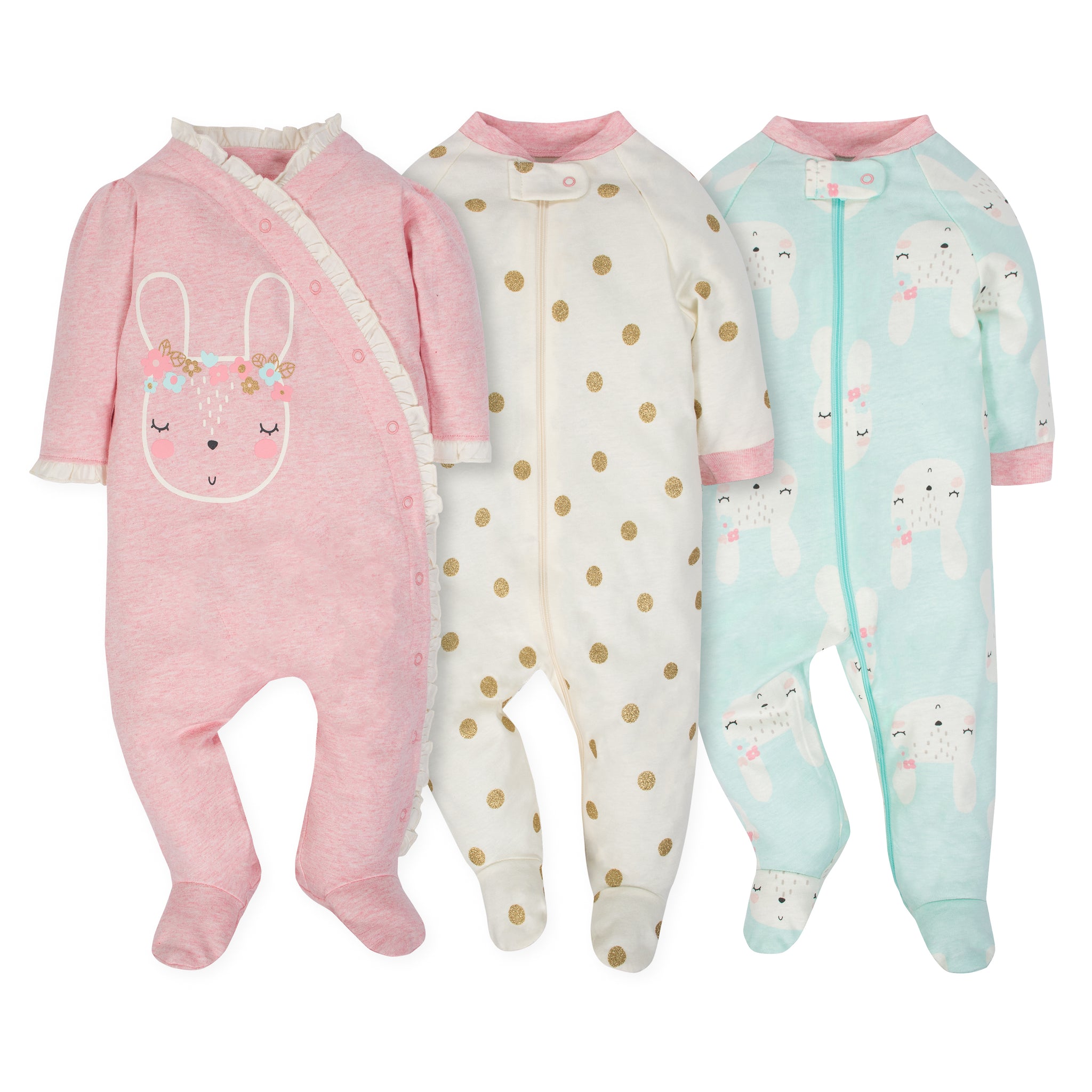 3-Pack Organic Baby Girls Glitter Dots Sleep 'n Plays-Gerber Childrenswear Wholesale