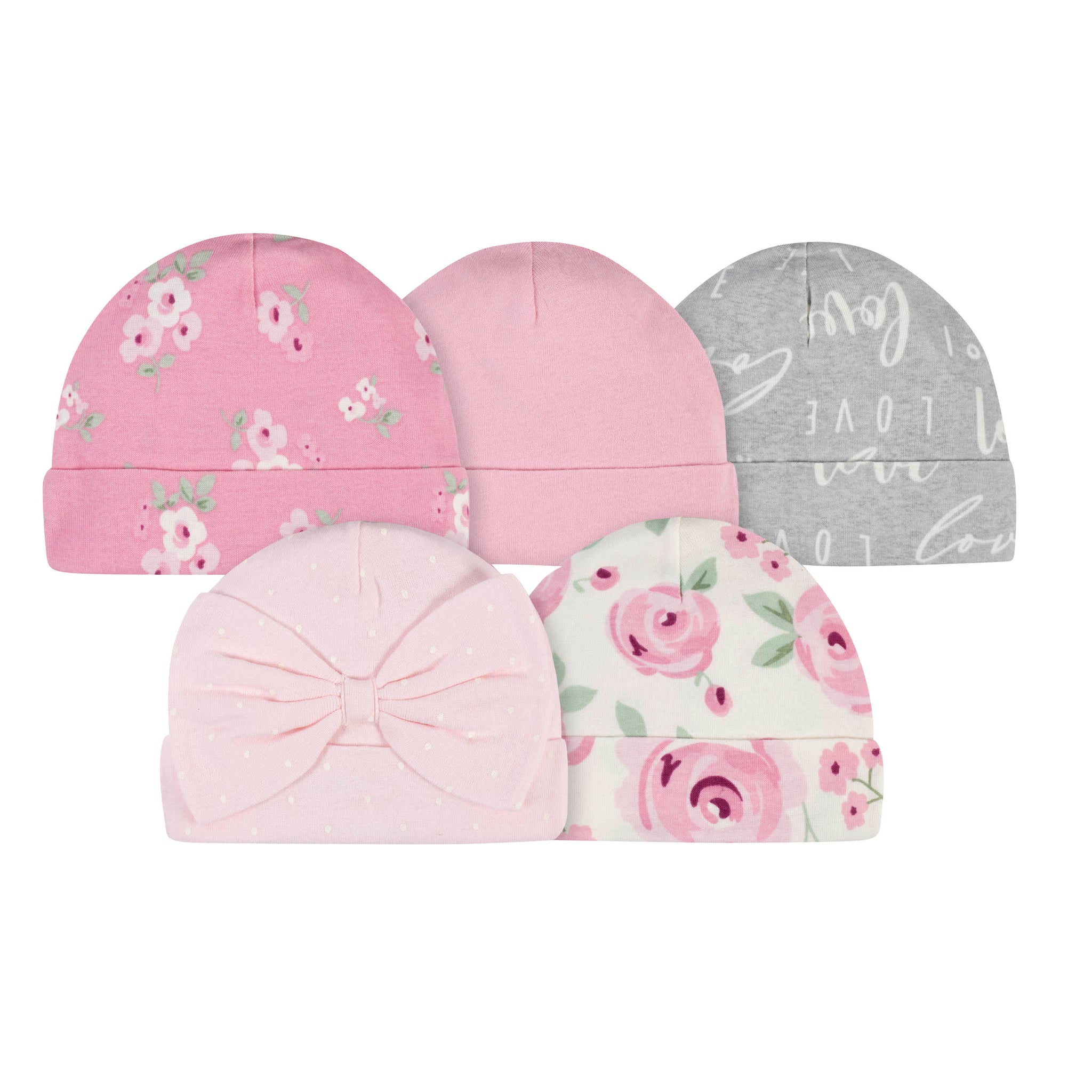 5-Pack Baby Girls Floral Caps-Gerber Childrenswear Wholesale