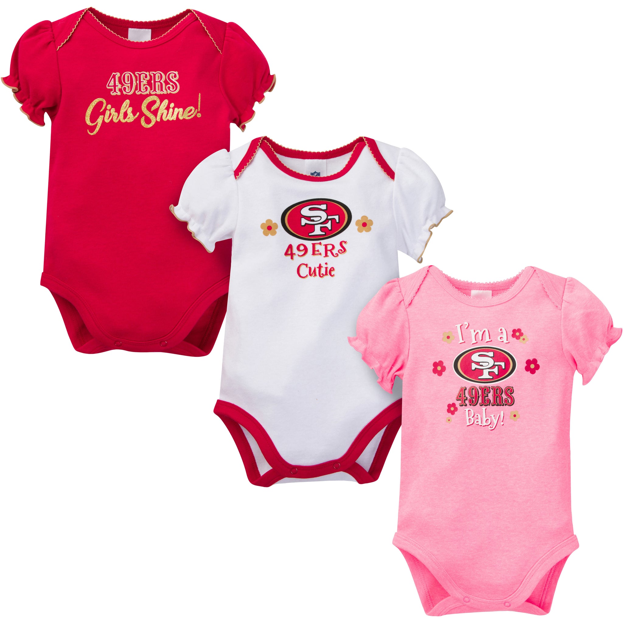 3-Pack Baby Girls 49Ers Short Sleeve Bodysuits-Gerber Childrenswear Wholesale